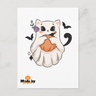 Schattigee spookkat met pompoen | Spooky Halloween Briefkaart