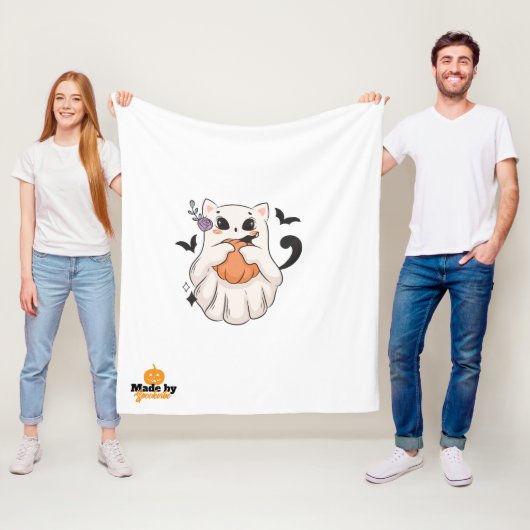 Schattigee spookkat met pompoen | Spooky Halloween Fleece Deken (In situ)