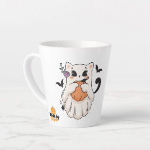 Schattigee spookkat met pompoen Spooky Halloween Latte Mok