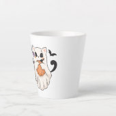 Schattigee spookkat met pompoen | Spooky Halloween Latte Mok (Voorkant)