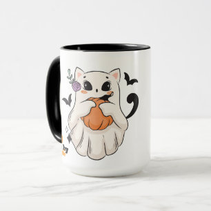 Schattigee spookkat met pompoen Spooky Halloween Mok