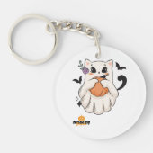 Schattigee spookkat met pompoen | Spooky Halloween Sleutelhanger (Voorkant)