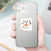 Schattigee spookkat met pompoen | Spooky Halloween Sticker (Telefoon)