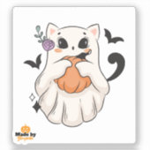 Schattigee spookkat met pompoen | Spooky Halloween Sticker (Voorkant)