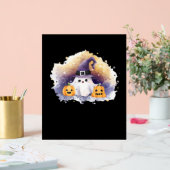 Schattigee spookkat met pompoenen - Kawaii Hallowe Acryl Bord (Huwelijk)