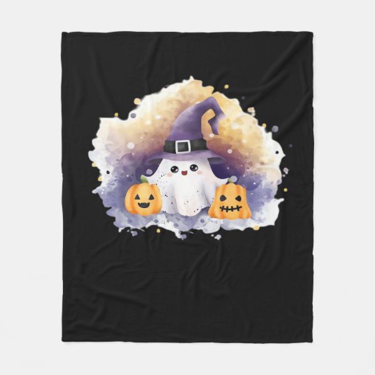Schattigee spookkat met pompoenen - Kawaii Hallowe Fleece Deken (Voorkant)