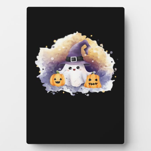 Schattigee spookkat met pompoenen - Kawaii Hallowe Fotoplaat (voorkant)