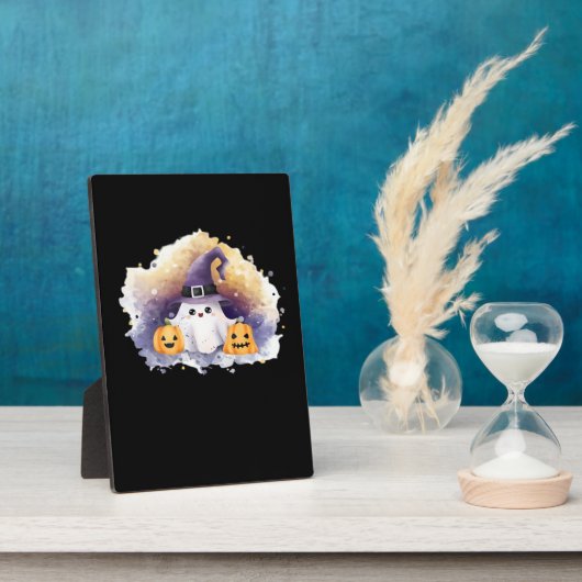 Schattigee spookkat met pompoenen - Kawaii Hallowe Fotoplaat (Zijkant)