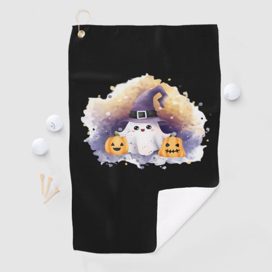 Schattigee spookkat met pompoenen - Kawaii Hallowe Golfhanddoek (Insitu)