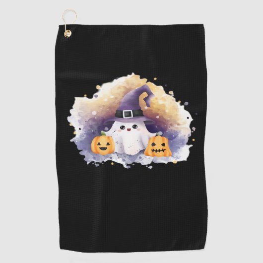 Schattigee spookkat met pompoenen - Kawaii Hallowe Golfhanddoek (Voorkant)
