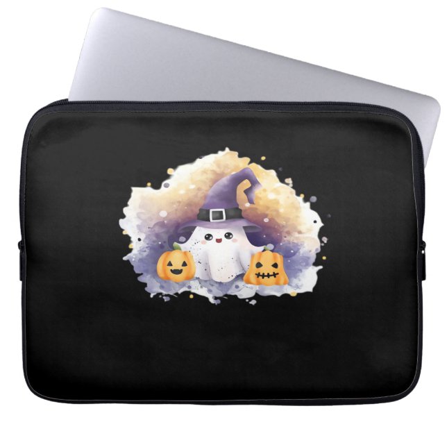 Schattigee spookkat met pompoenen - Kawaii Hallowe Laptop Sleeve (Voorkant)