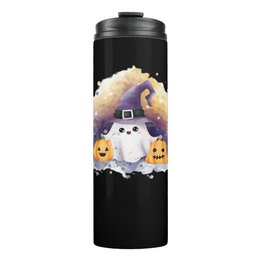 Schattigee spookkat met pompoenen - Kawaii Hallowe Thermosbeker (Voorkant)