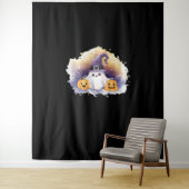 Schattigee spookkat met pompoenen - Kawaii Hallowe Wandkleed (In situ)