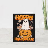 Schattigee spookkat pompoen bloemen gelukkig hallo kaart (Voorkant)