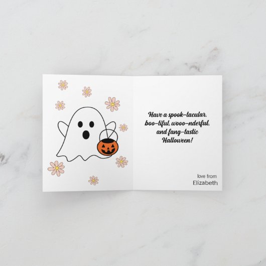 Schattigee spookkat pompoen bloemen gelukkig hallo kaart (Binnen)