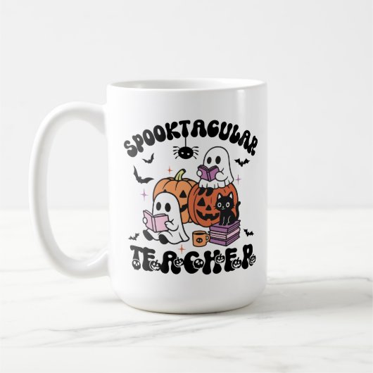 Schattigee Spookleraar Halloween-Spooktacular Teac Koffiemok (Links)