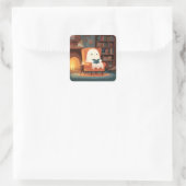 Schattigee spooklezing door een open haard - Stick Vierkante Sticker (Tas)
