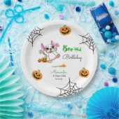 Schattigee spookpompoenen Halloween Happy Birthday Papieren Bordje (Feest)