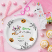 Schattigee spookpompoenen Halloween Happy Birthday Papieren Bordje (Feest)