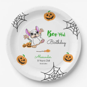 Schattigee spookpompoenen Halloween Happy Birthday Papieren Bordje