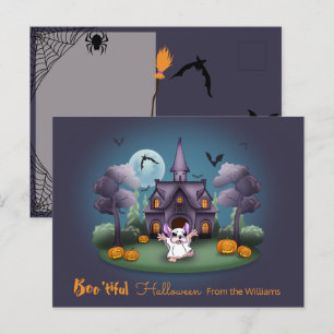 Schattigee spookpompoenen Haunted House Halloween Briefkaart