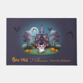 Schattigee spookpompoenen Haunted House Halloween Deurmat (Voorkant)