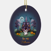 Schattigee spookpompoenen Haunted House Halloween Keramisch Ornament (Rechts)