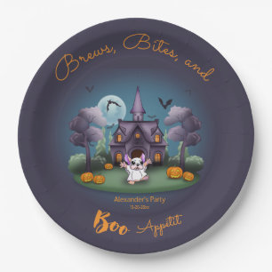 Schattigee spookpompoenen Haunted House Halloween Papieren Bordje