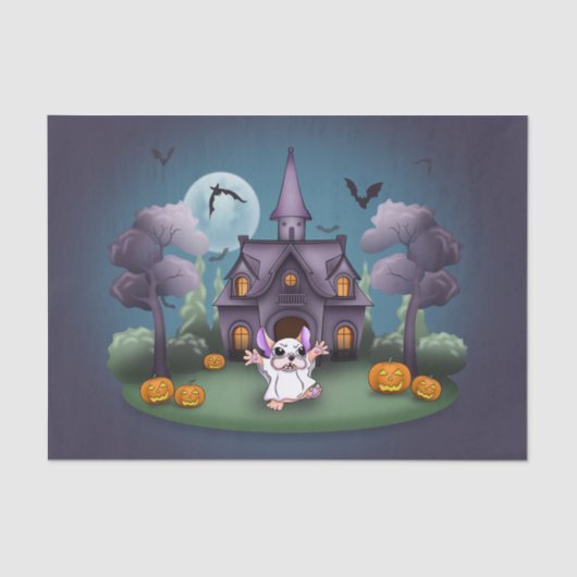 Schattigee spookpompoenen Haunted House Halloween Tissuepapier (Voorkant)