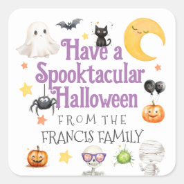 Schattigee Spooktaculaire Halloween Waterverf Vierkante Sticker