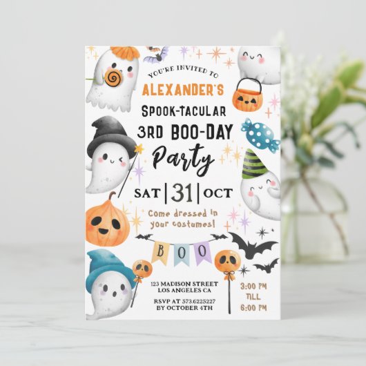 Schattigee Spooktacular Halloween 3e Verjaardag Sc Kaart (Staand voorkant)
