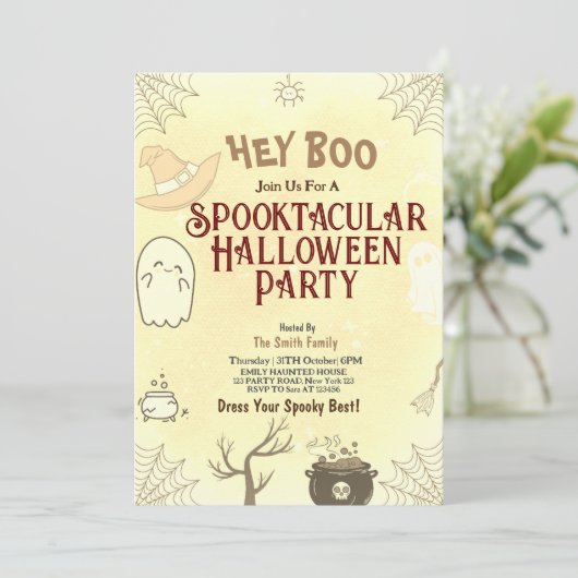 Schattigee Spooktacular Halloween Party Invitation Kaart (Staand voorkant)