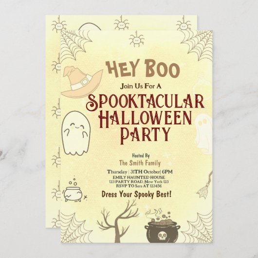 Schattigee Spooktacular Halloween Party Invitation Kaart (Voorkant / Achterkant)
