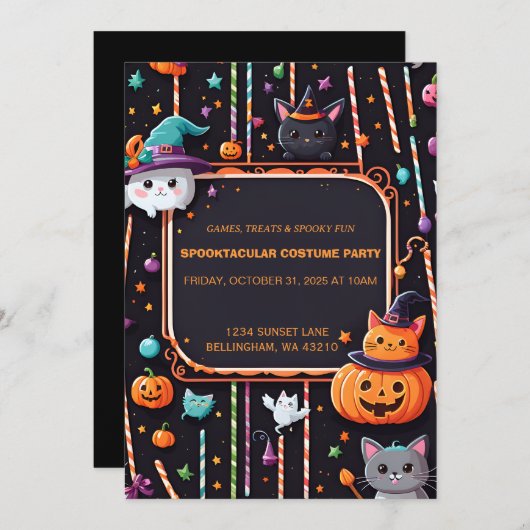 Schattigee Spooktacular Halloween Party Invitation Kaart (Voorkant / Achterkant)