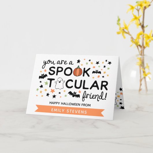 Schattigee Spooktacular Vriend Gelukkig Halloween Kaart (Gele Bloem)