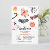 Schattigee spookvleermuis snoep Halloween Spooky V Kaart (Staand voorkant)