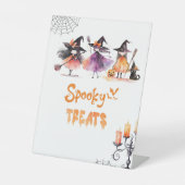 Schattigee Spooky behandelt Halloween-heksen Verja Reclamebord Met Voetstuk (Voorkant)
