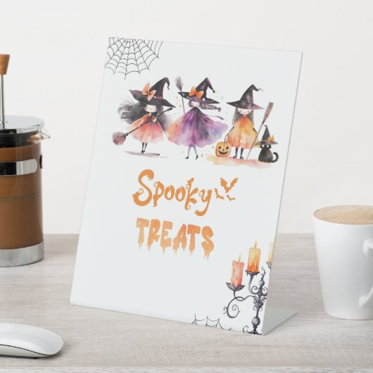 Schattigee Spooky behandelt Halloween-heksen Verja Reclamebord Met Voetstuk (Insitu)