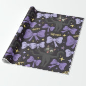 Schattigee Spooky Black Cat & Bow Naadloze Hallowe Cadeaupapier (Uitgerold)