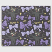 Schattigee Spooky Black Cat & Bow Naadloze Hallowe Cadeaupapier (Vlak)