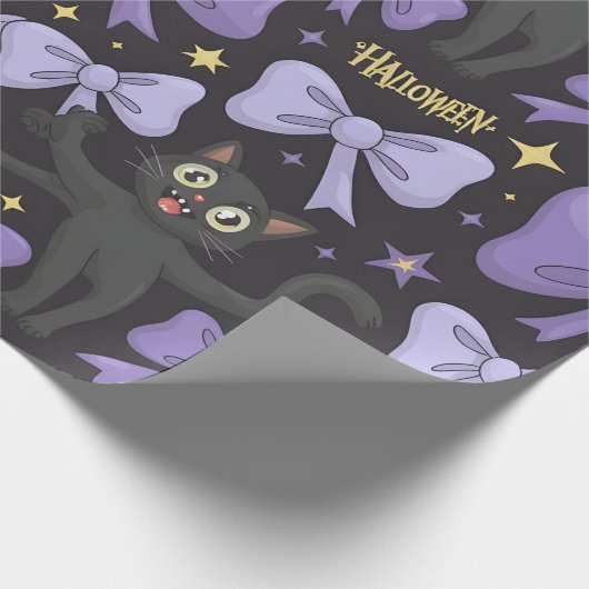 Schattigee Spooky Black Cat & Bow Naadloze Hallowe Cadeaupapier (Hoek)