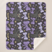 Schattigee Spooky Black Cat & Bow Naadloze Hallowe Sherpa Deken (Voorkant)