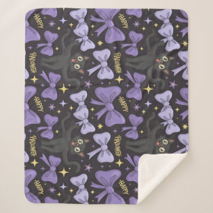 Schattigee Spooky Black Cat & Bow Naadloze Hallowe Sherpa Deken