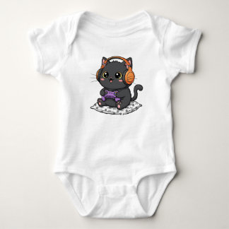 Schattigee Spooky Black Cat en Gamer Mode Romper