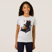 Schattigee Spooky Black Cat en Midnight Ramen T-shirt (Voorkant volledig)