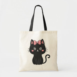 Schattigee Spooky Black Cat en Roze Halloween Tote Bag