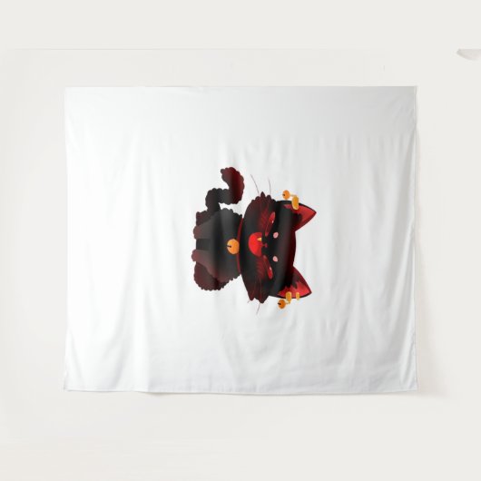 Schattigee Spooky Black Cat met Bells Classic T-sh Wandkleed (Voorkant (horizontaal))