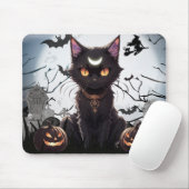 Schattigee Spooky Black Cat met maan. Muismat (Met muis)