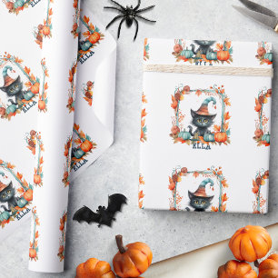 Schattigee Spooky Black Cat Witch Pet Pompoen Hall Cadeaupapier