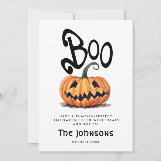 Schattigee Spooky Boo Halloween Sinaasappel gesned Feestdagenkaart (Voorkant)